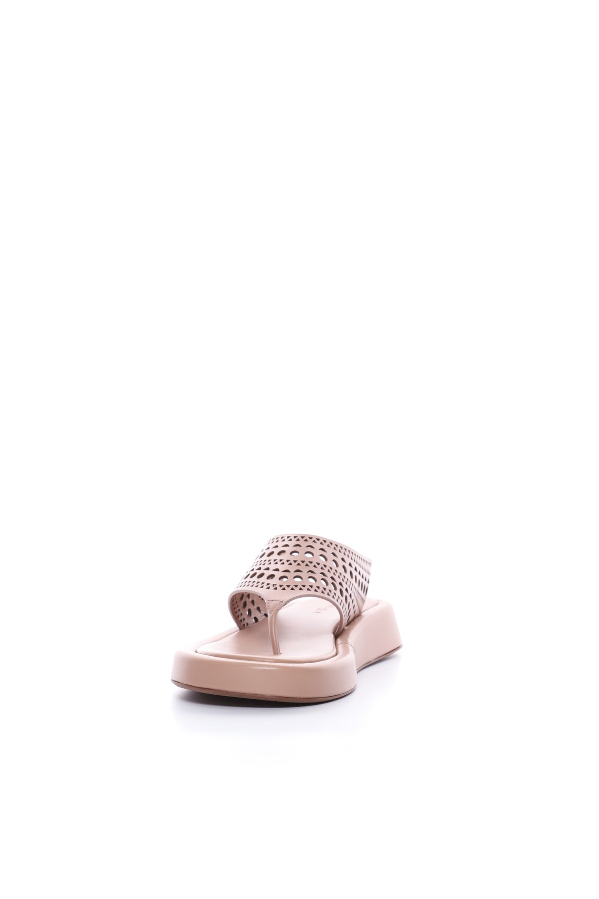 Perforated platform flip-flops in leather - Flesh