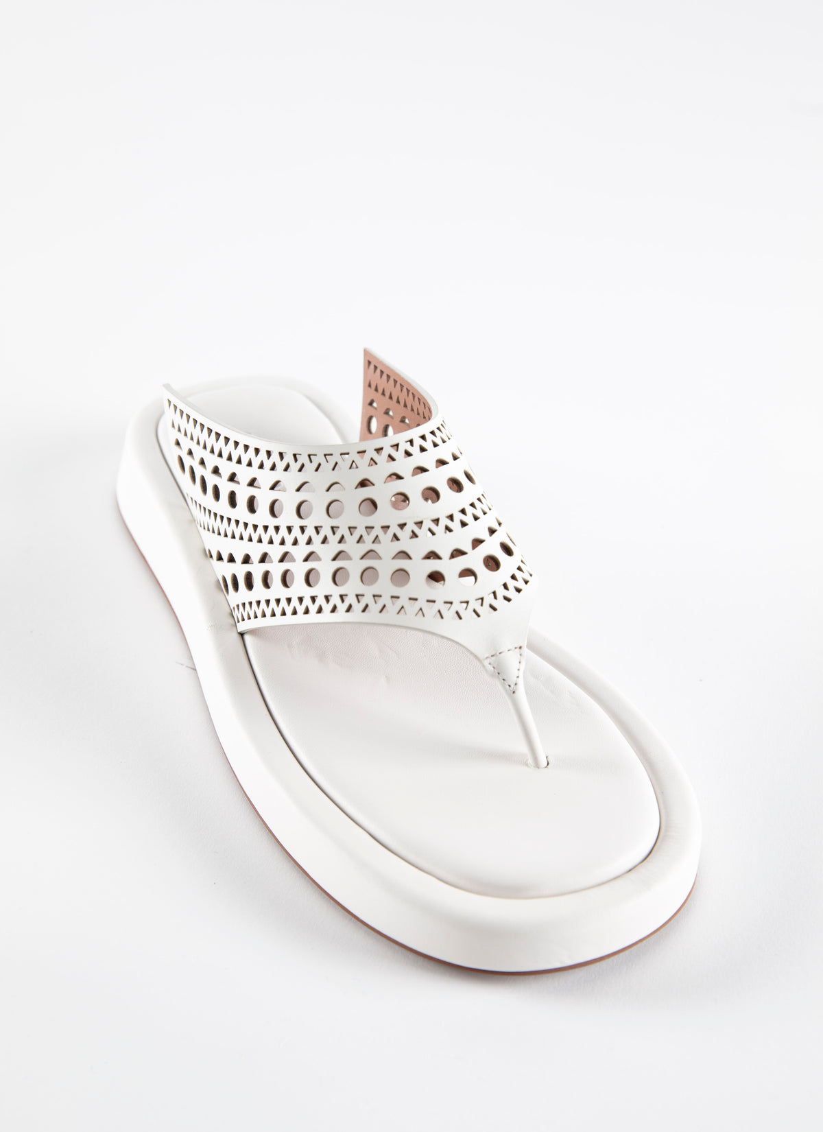 Perforated platform flip-flops in leather - Off White