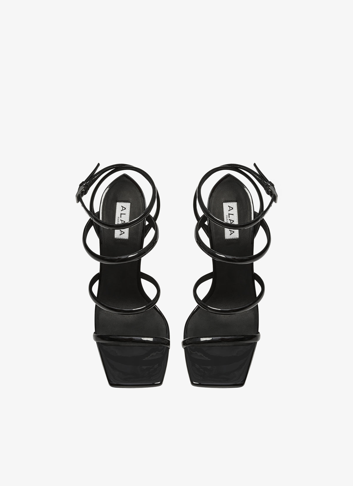 Sandales à talons perforées en cuir verni - Noir