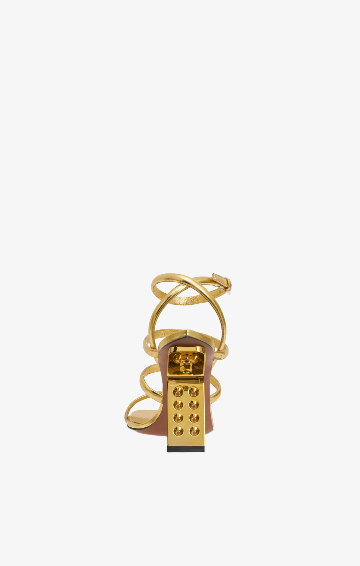 Perforated heeled sandals in metallic leather - Gold