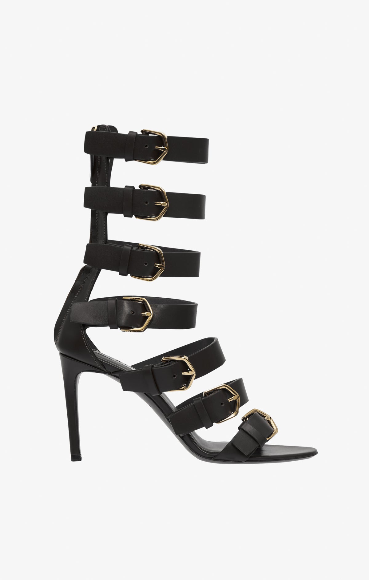 Heeled sandals with multiple buckles in leather - Black