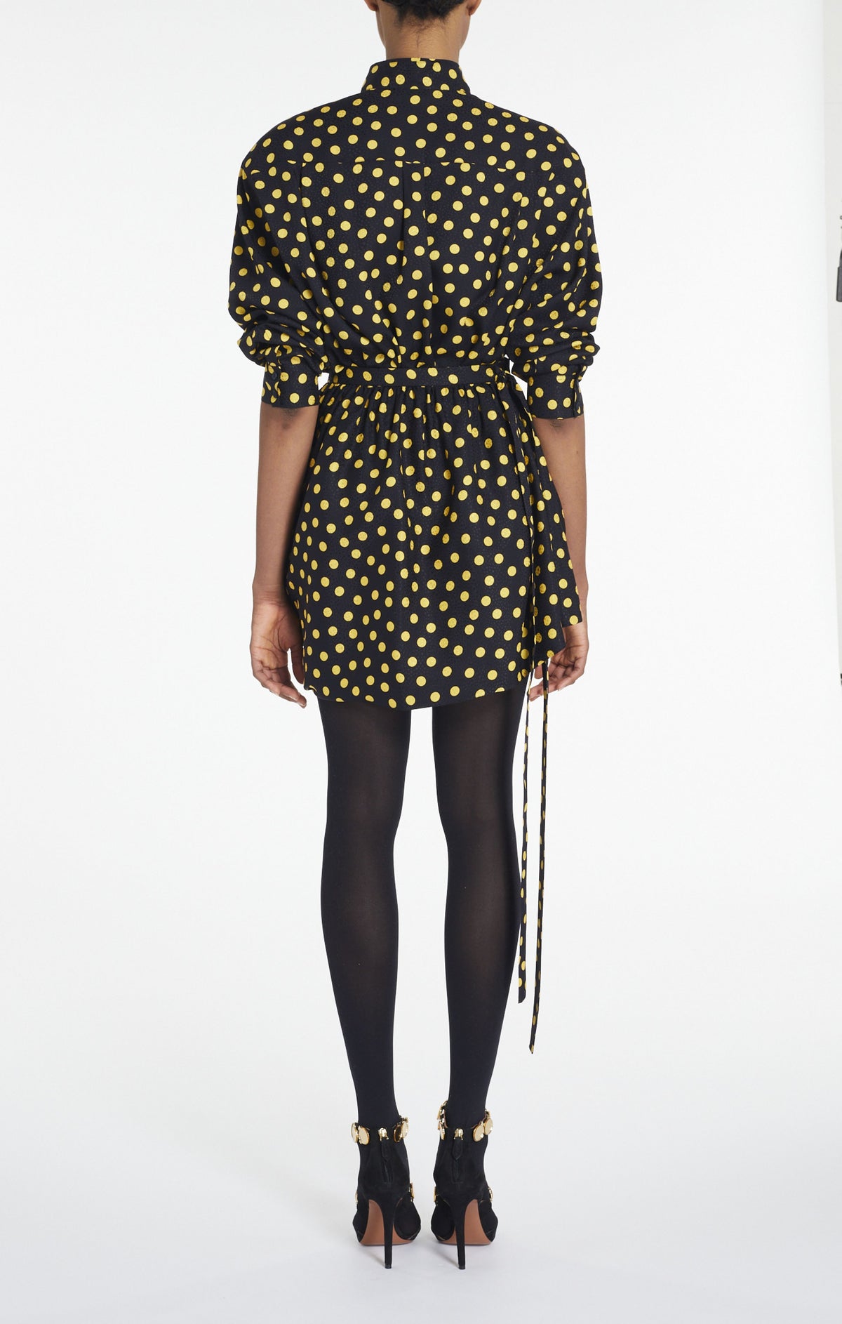 Bombe Heeled Sandals in Mirrored Leather - Gold & Black