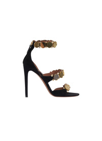 Bombe Heeled Sandals in Mirrored Leather - Gold & Black