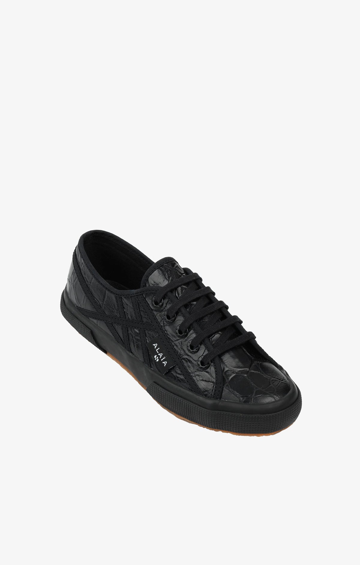Croco embossed leather trainers - Black