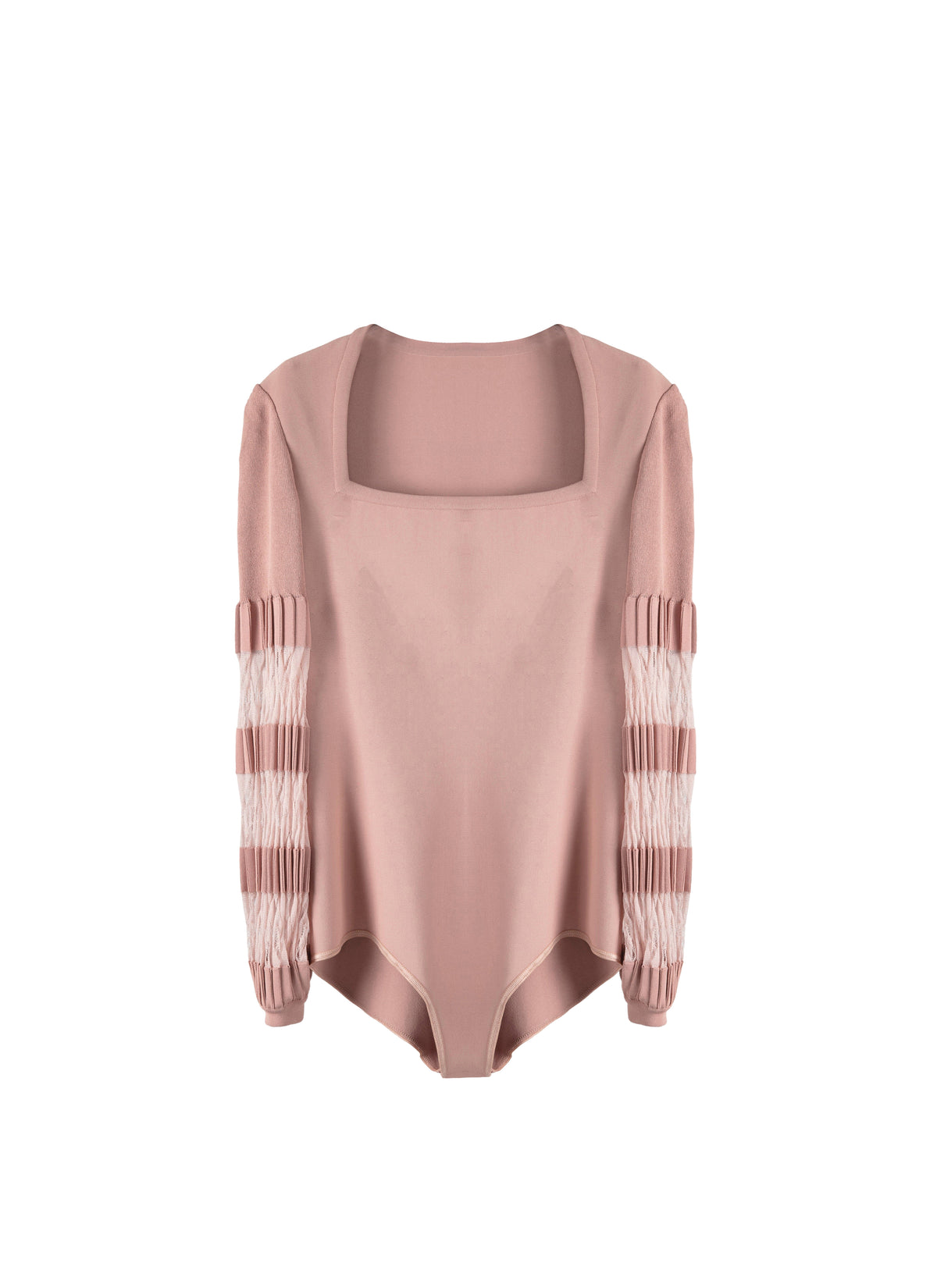Square open neck fitted bodysuit - Flesh Pink