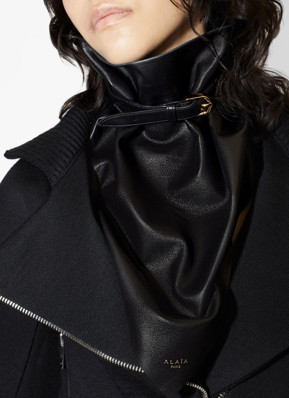 Long-sleeved biker bodysuit in wool - Black Alaïa