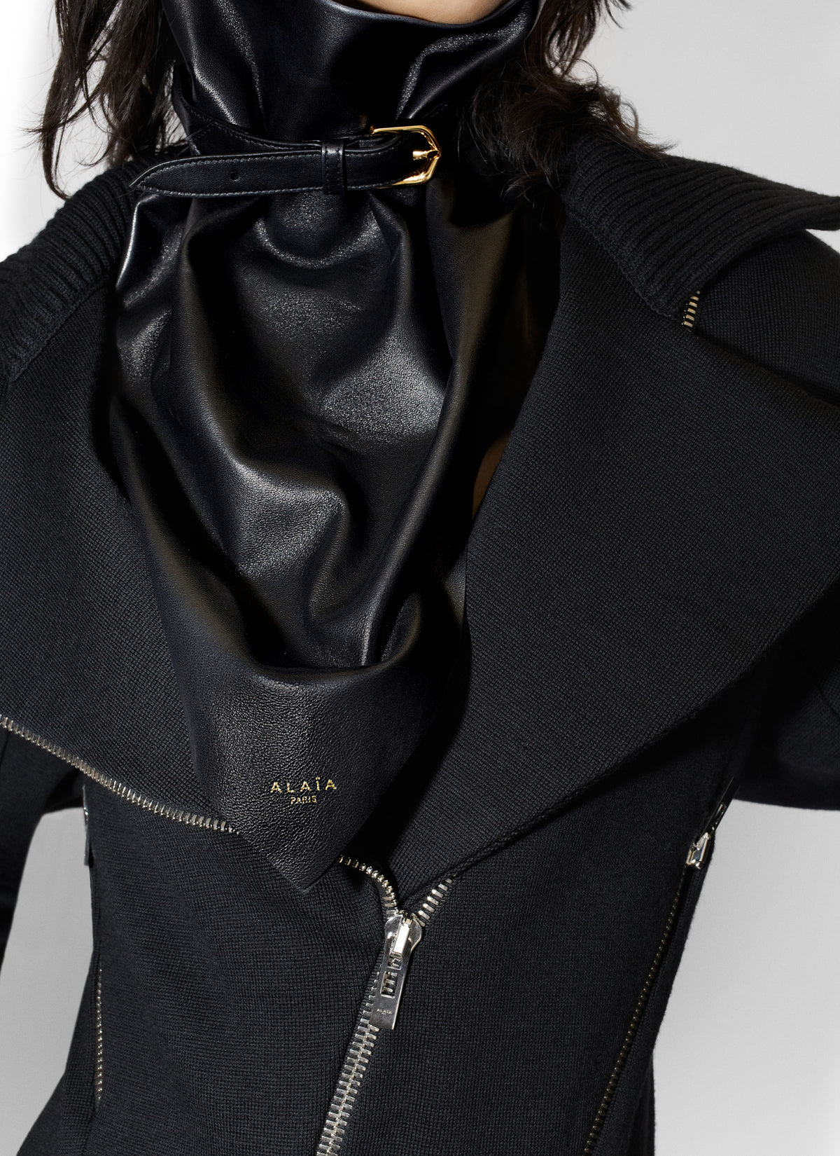 Long-sleeved biker bodysuit in wool - Black Alaïa