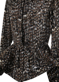 Chemise à manches longues en soie mélangée - Kaki & Noir