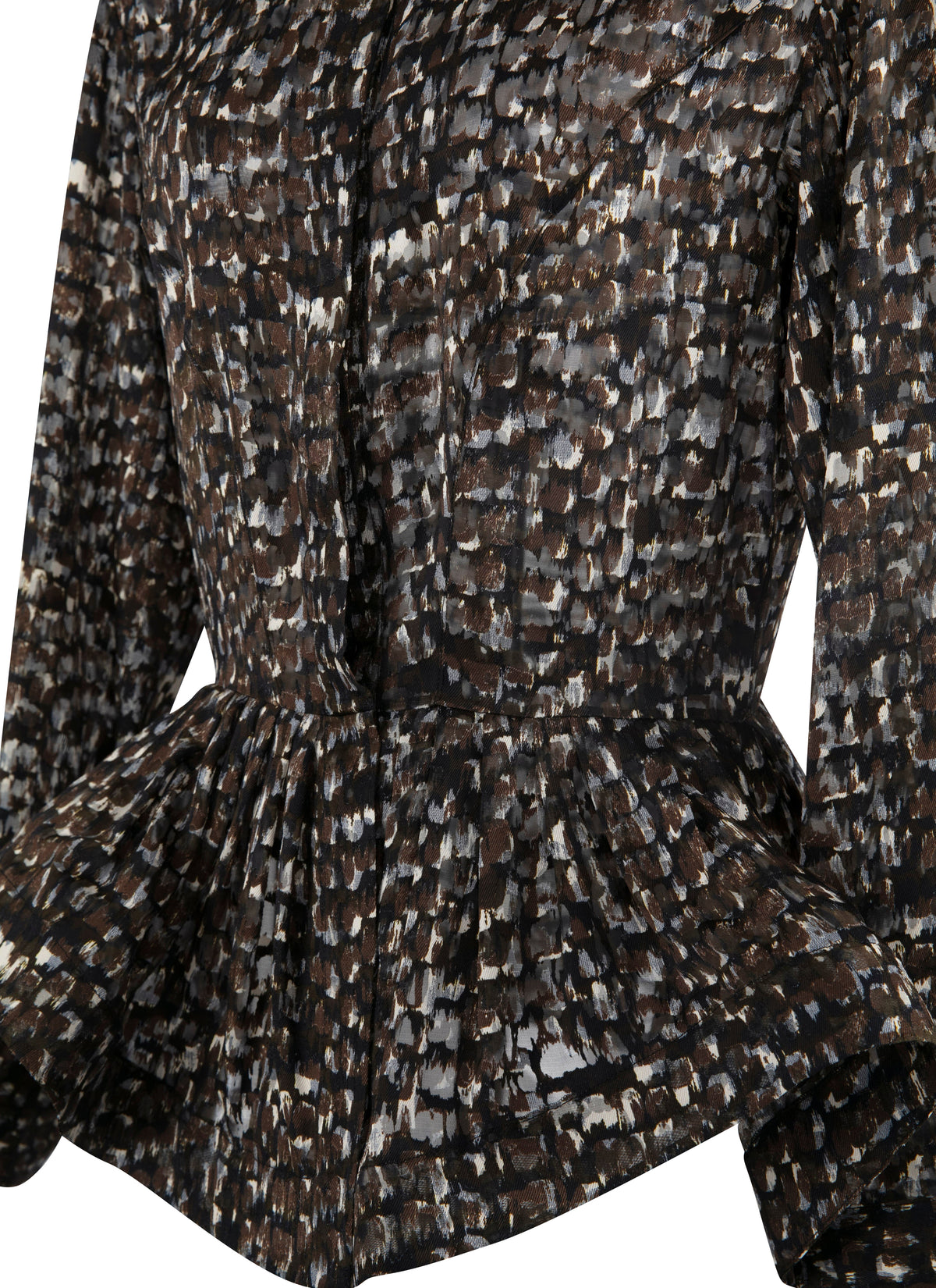 Chemise à manches longues en soie mélangée - Kaki & Noir