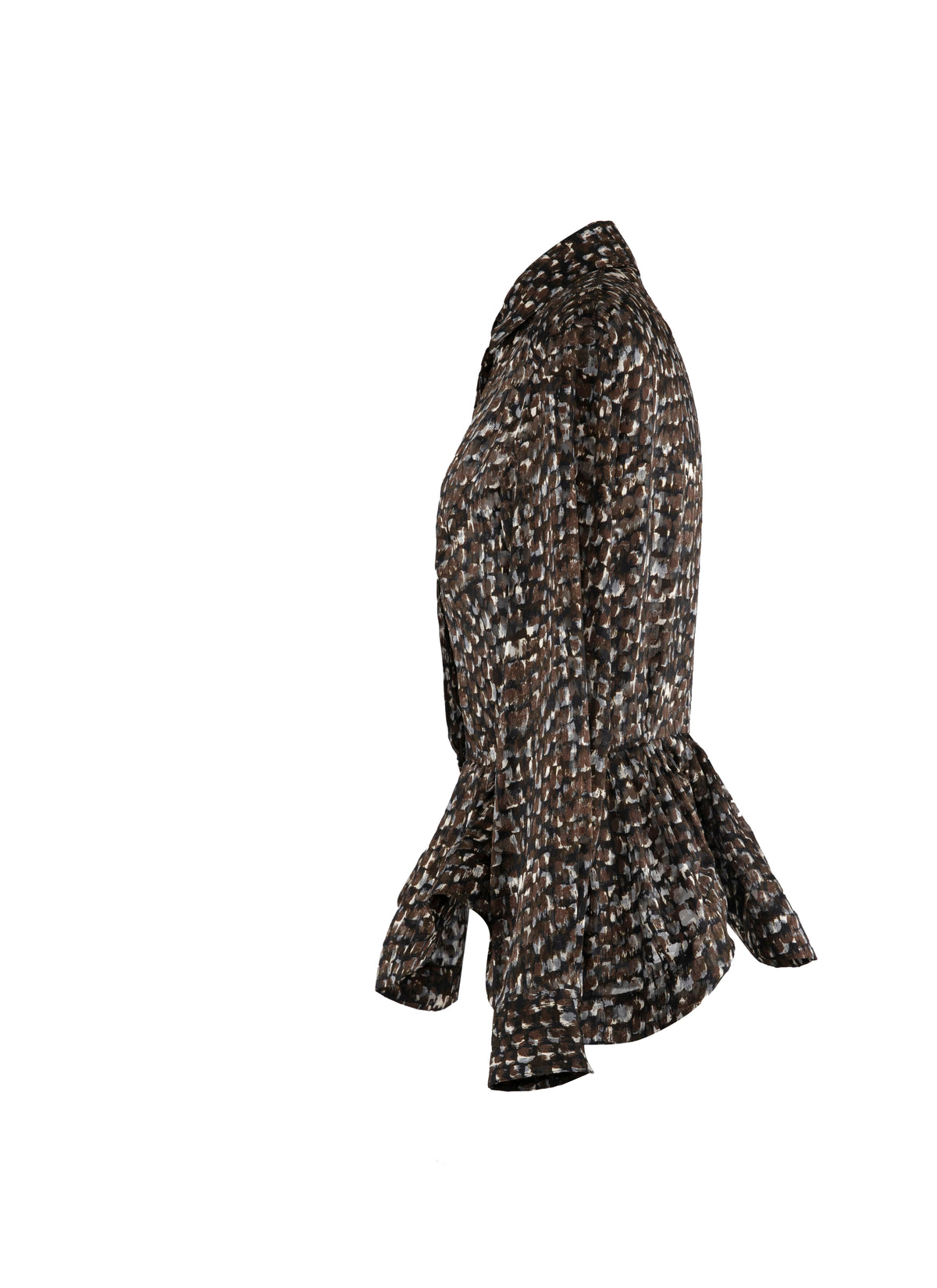 Chemise à manches longues en soie mélangée - Kaki & Noir