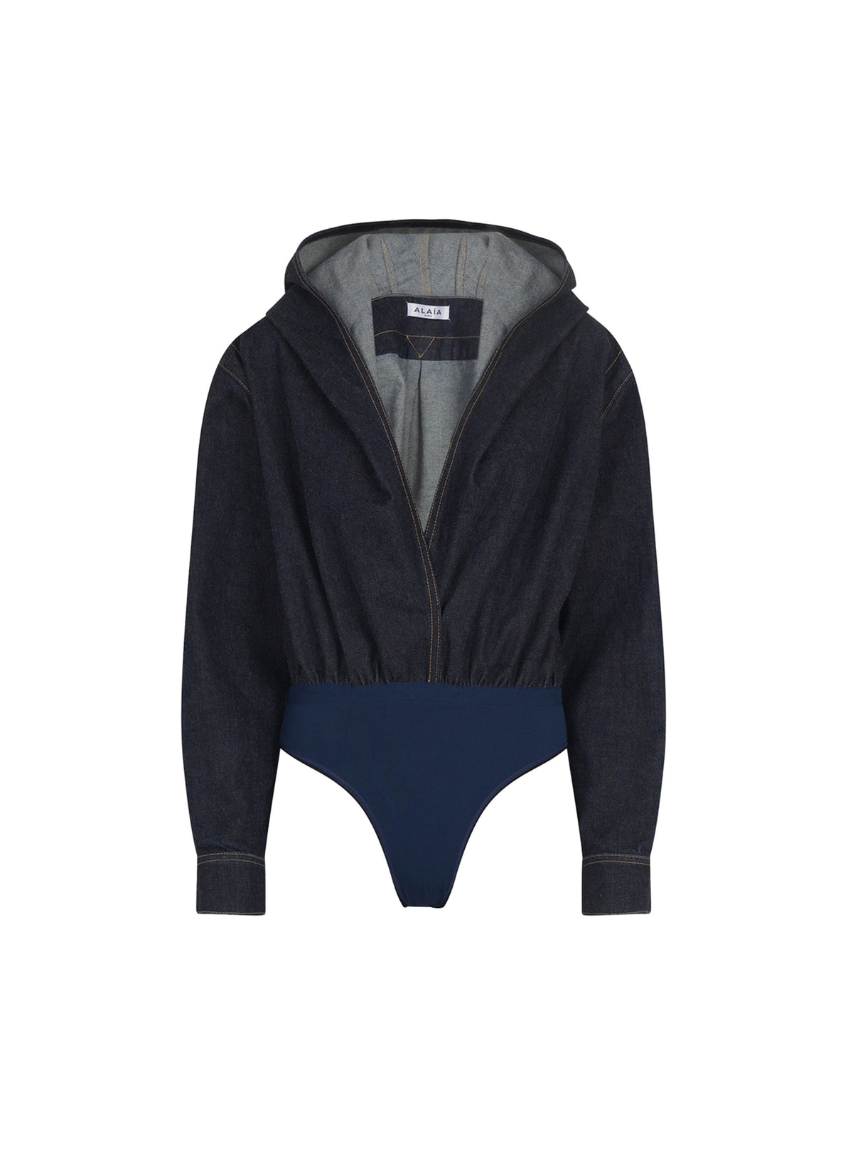 Body à capuche en denim brut - Bleu Denim