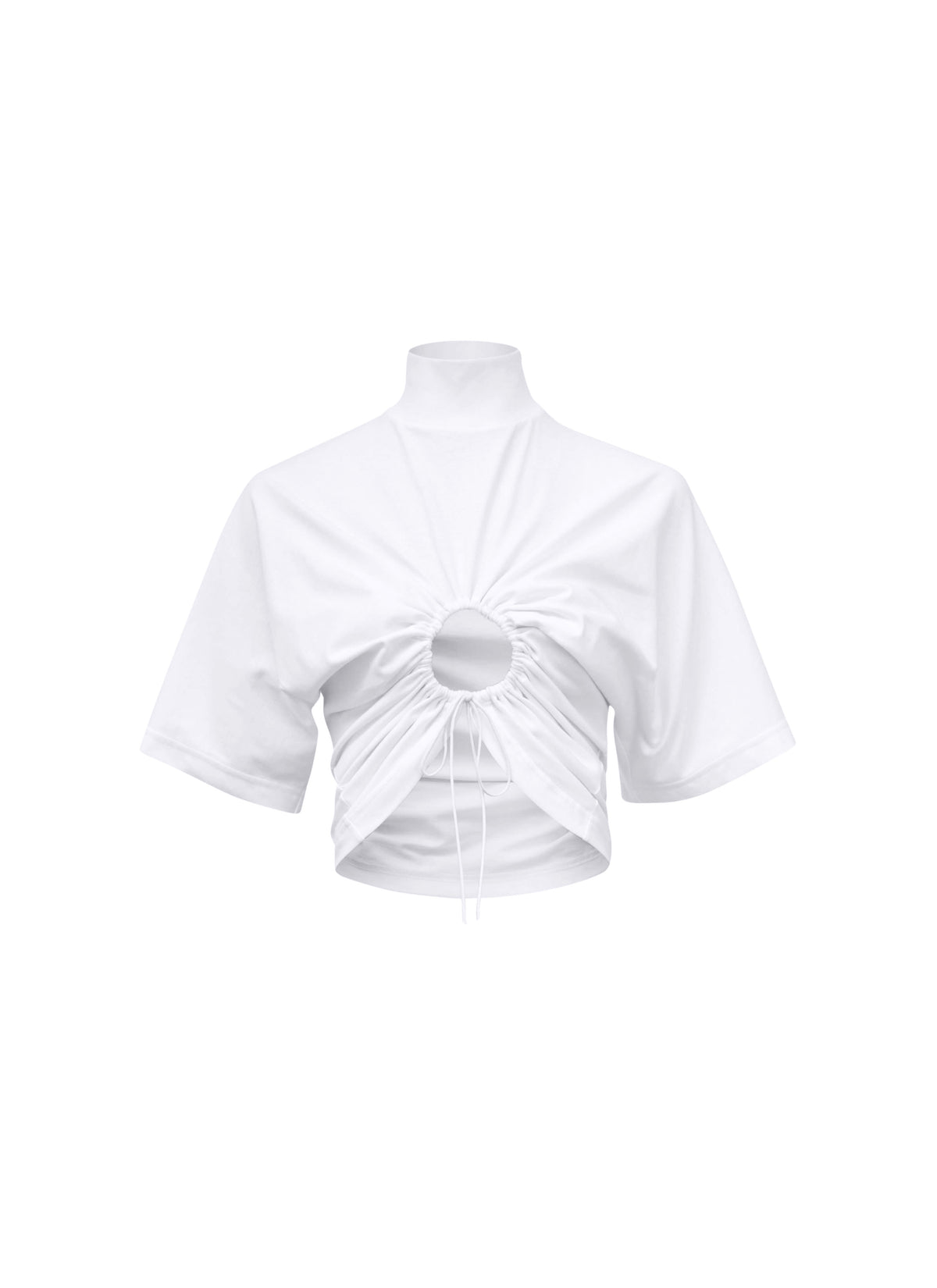 Stand-up collar crew neck T-shirt - White
