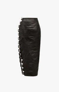 Buckle skirt in crocodile print leather - Black Alaïa