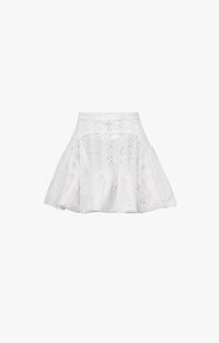 Belted skirt with wave embroidery - White