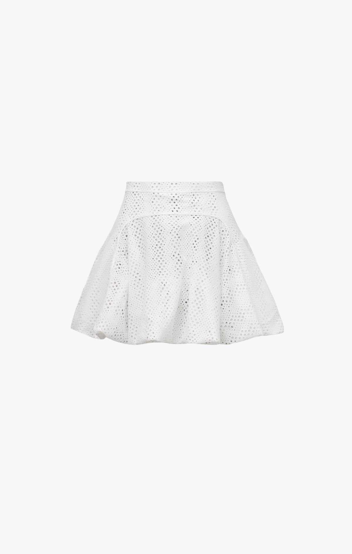 Belted skirt with wave embroidery - White