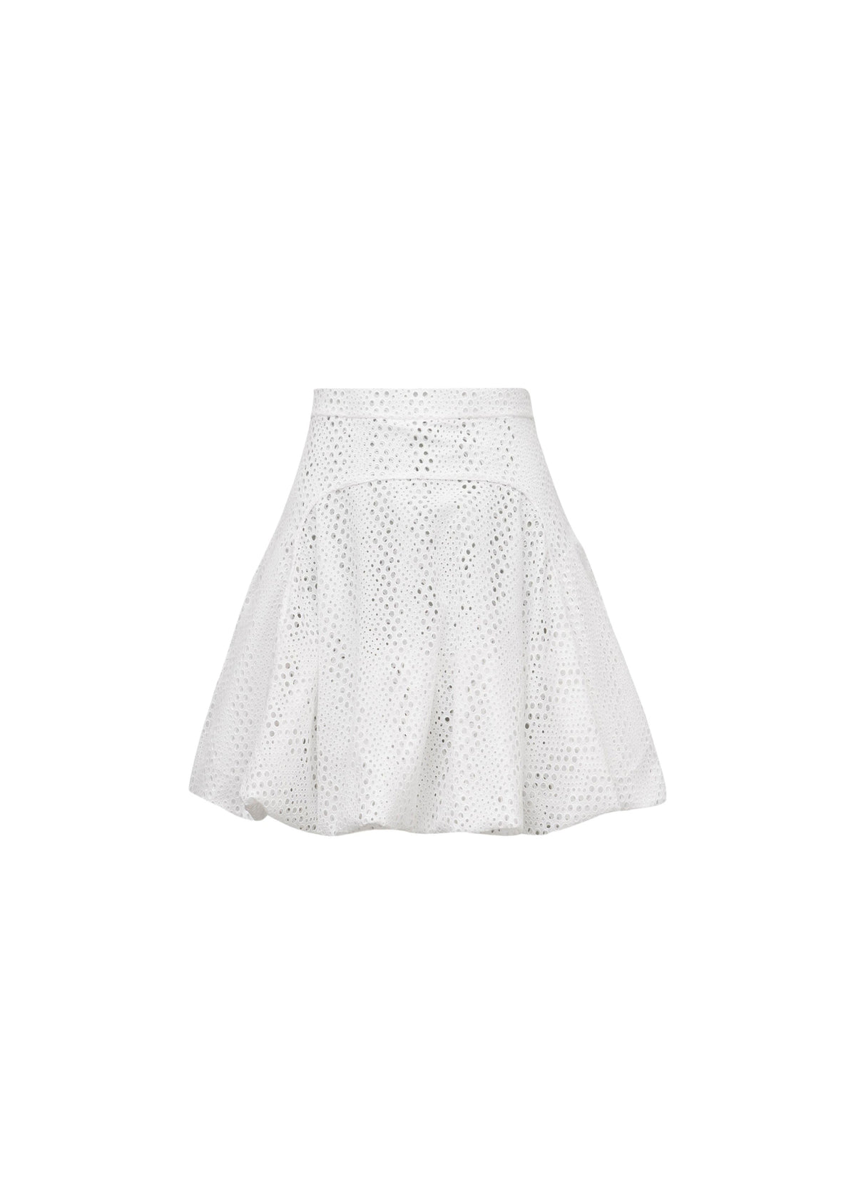 Belted skirt with wave embroidery - White