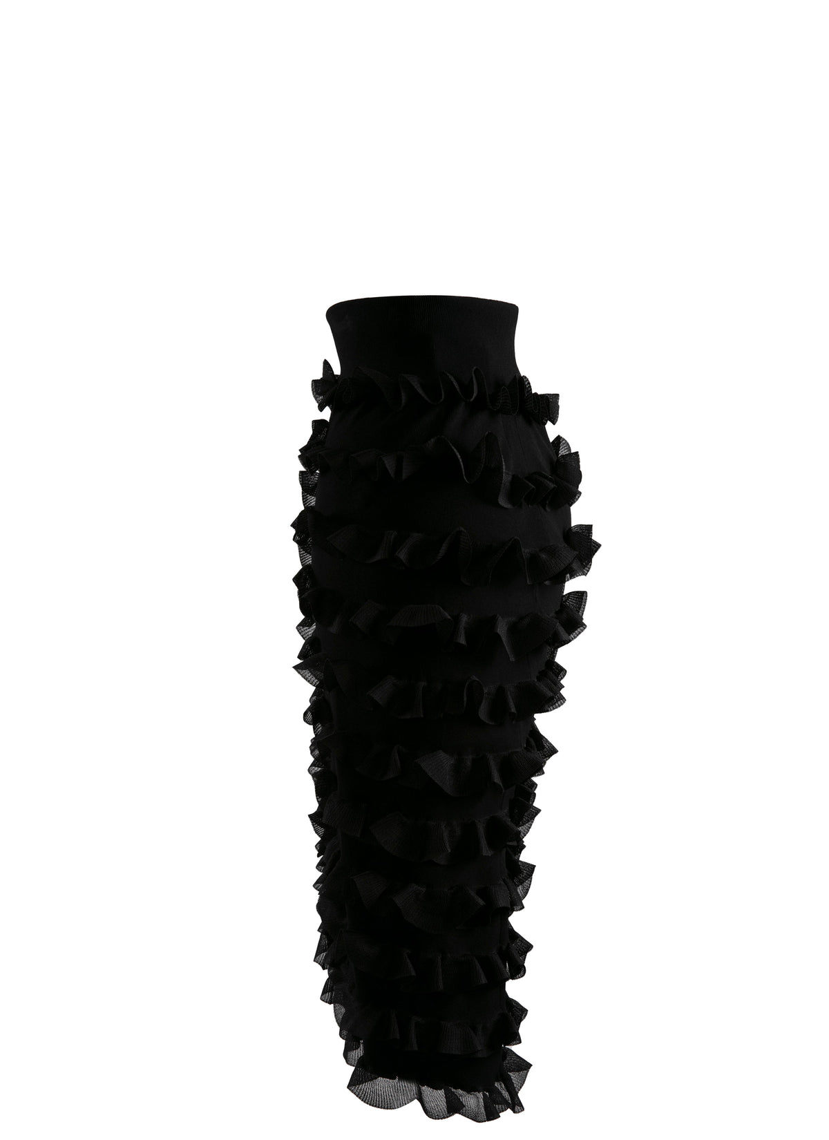 Jupe droite à volants zip en soie mélangée - Noir Alaïa