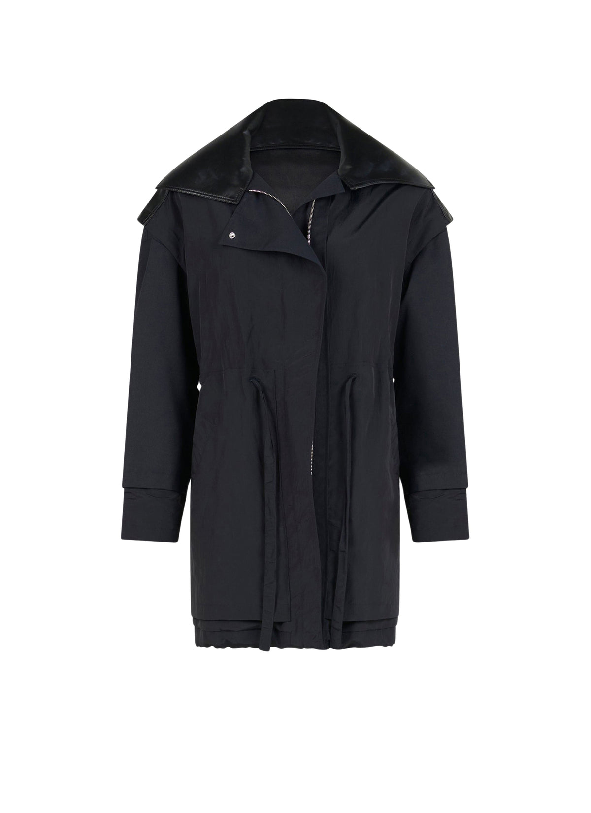 Parka droit drapée en soie mélangée - Bleu foncé