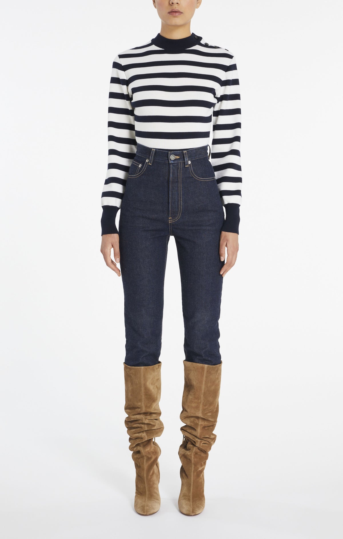High Waisted Pants - Denim Blue