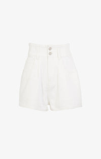Short taille haute en denim - Blanc