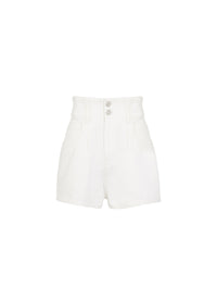 Short taille haute en denim - Blanc