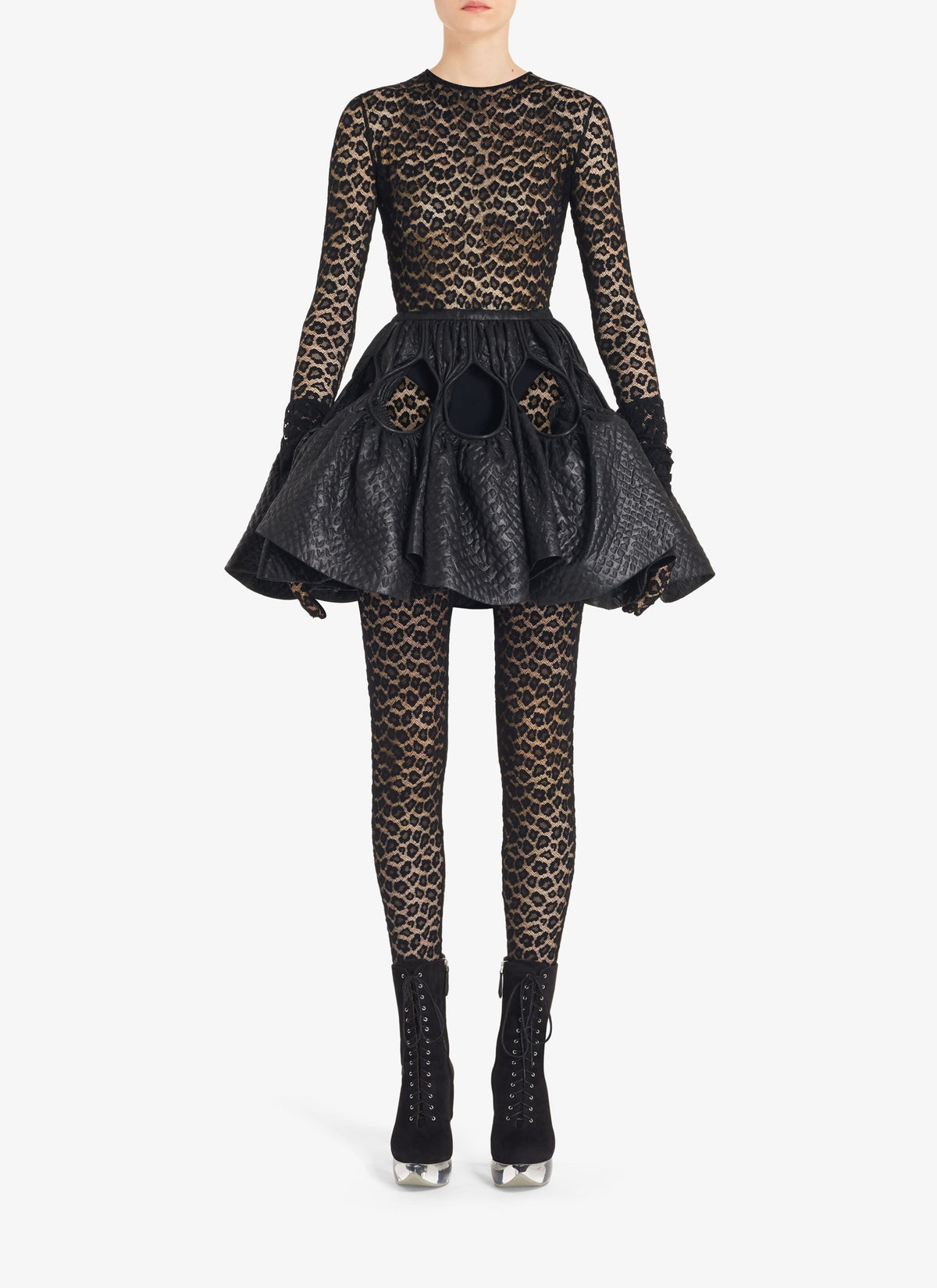 Combinaison en dentelle à imprimé léopard - Noir Alaïa