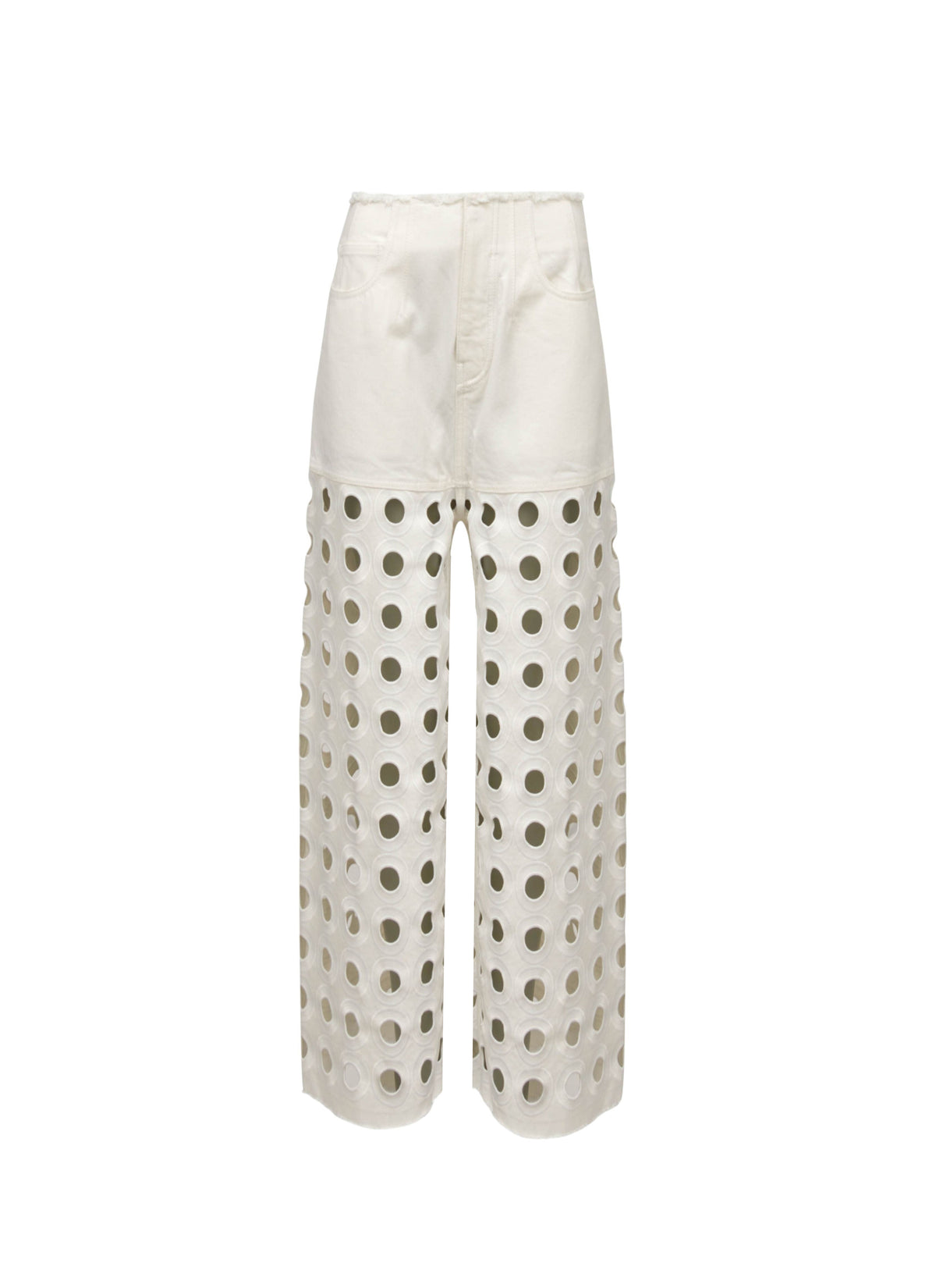 Embroidered denim low-rise trousers - White