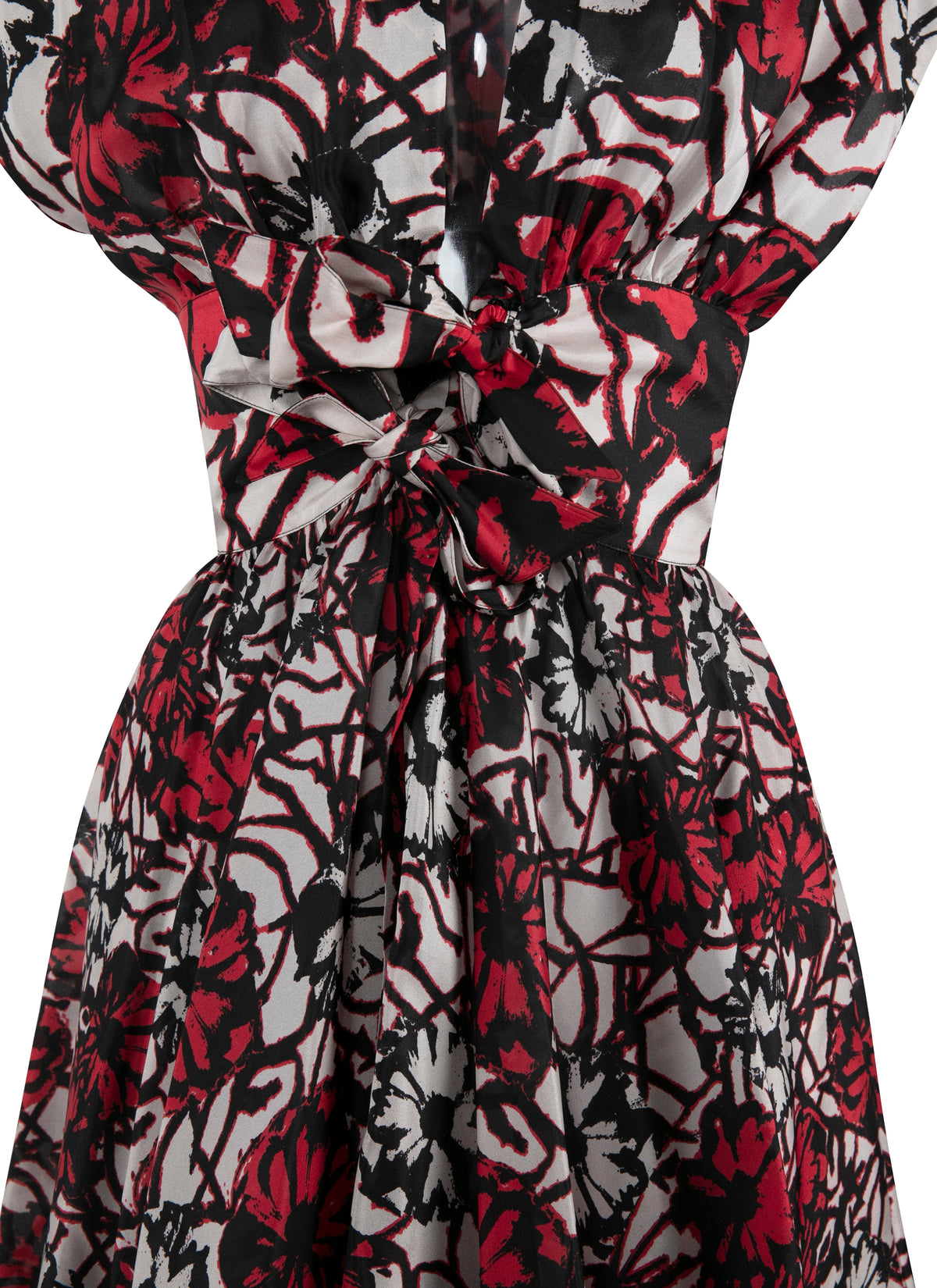 Robe courte à manches courtes en soie - Noir & Rouge