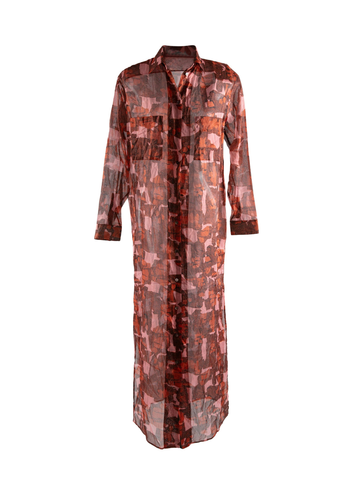 Sheer Shirt Dress - Pink & Red
