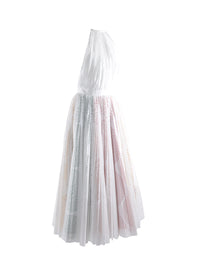 Flared sleeveless maxi dress with openwork details - White