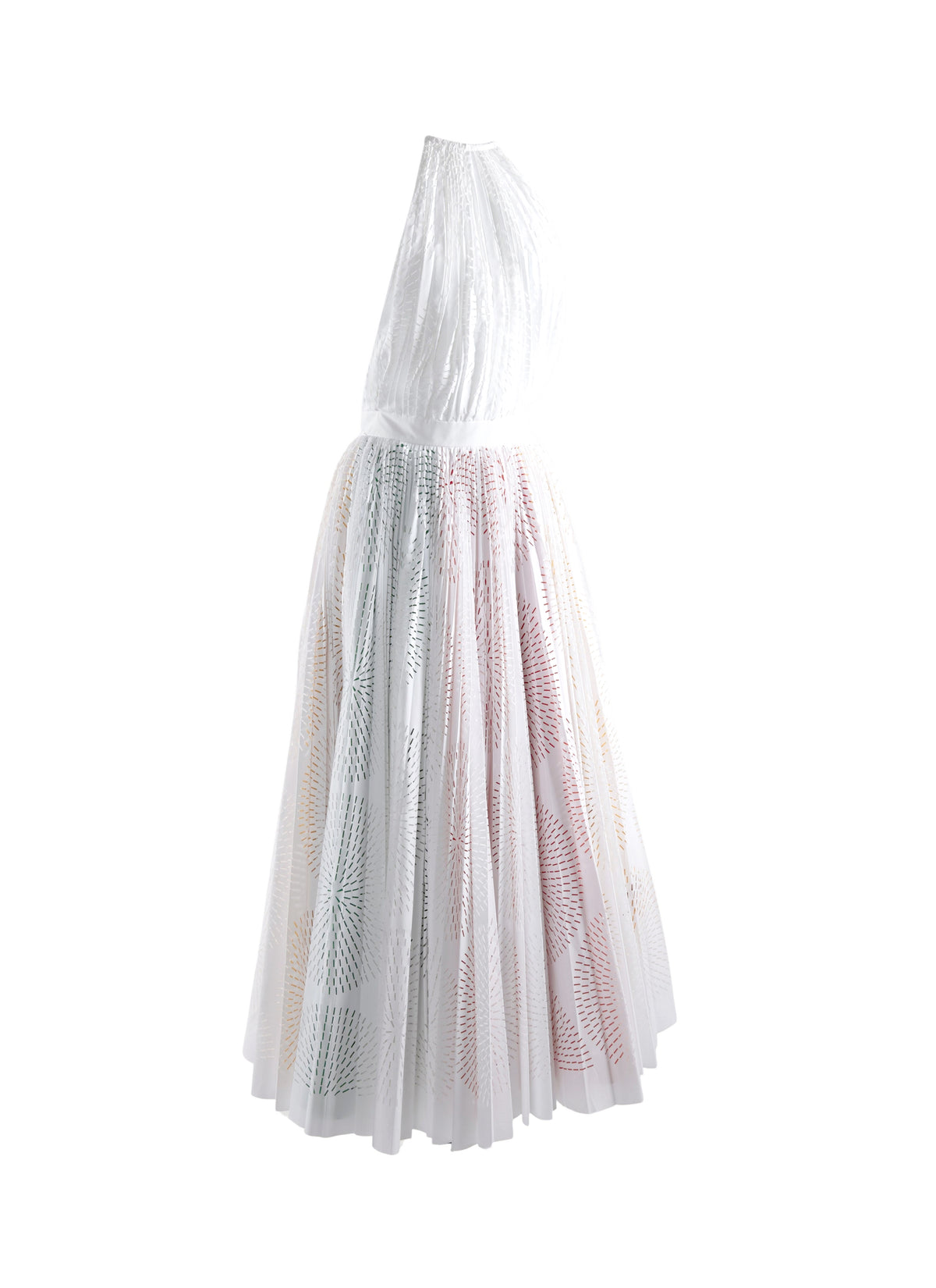Flared sleeveless maxi dress with openwork details - White