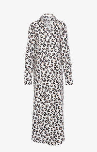 Leopard Print Poplin Shirt Dress - White & Black