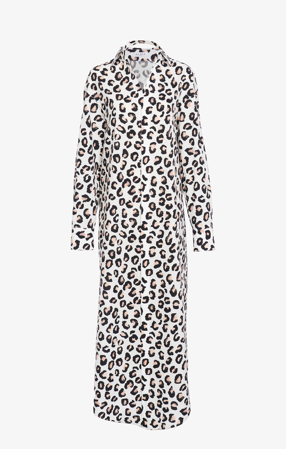 Leopard Print Poplin Shirt Dress - White & Black