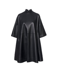 Short-sleeved leather dress - Black