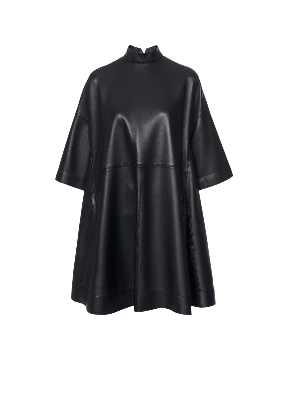 Short-sleeved leather dress - Black