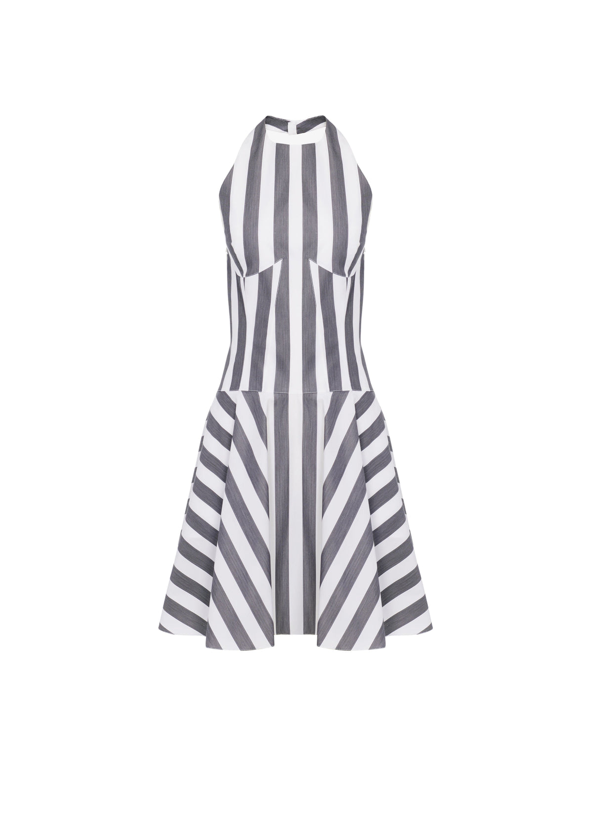 Short summer dress in striped poplin - White & Black
