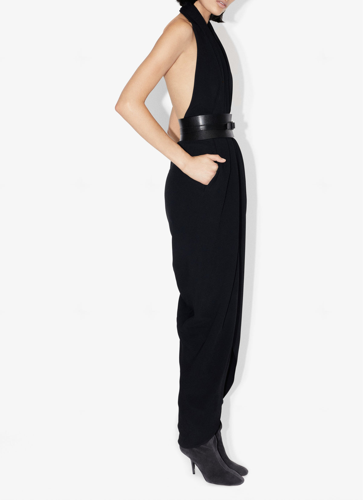 Halter maxi dress in stretch cady - Black Alaïa