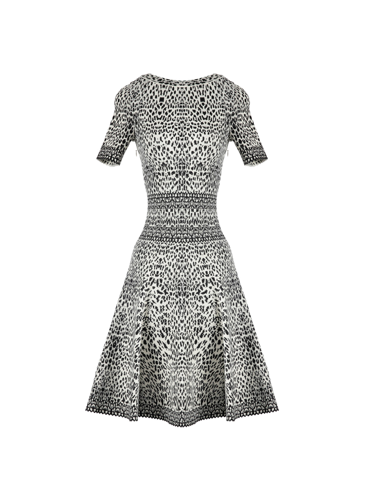 Robe à manches courtes au motif lynx en maille - Blanc & Noir