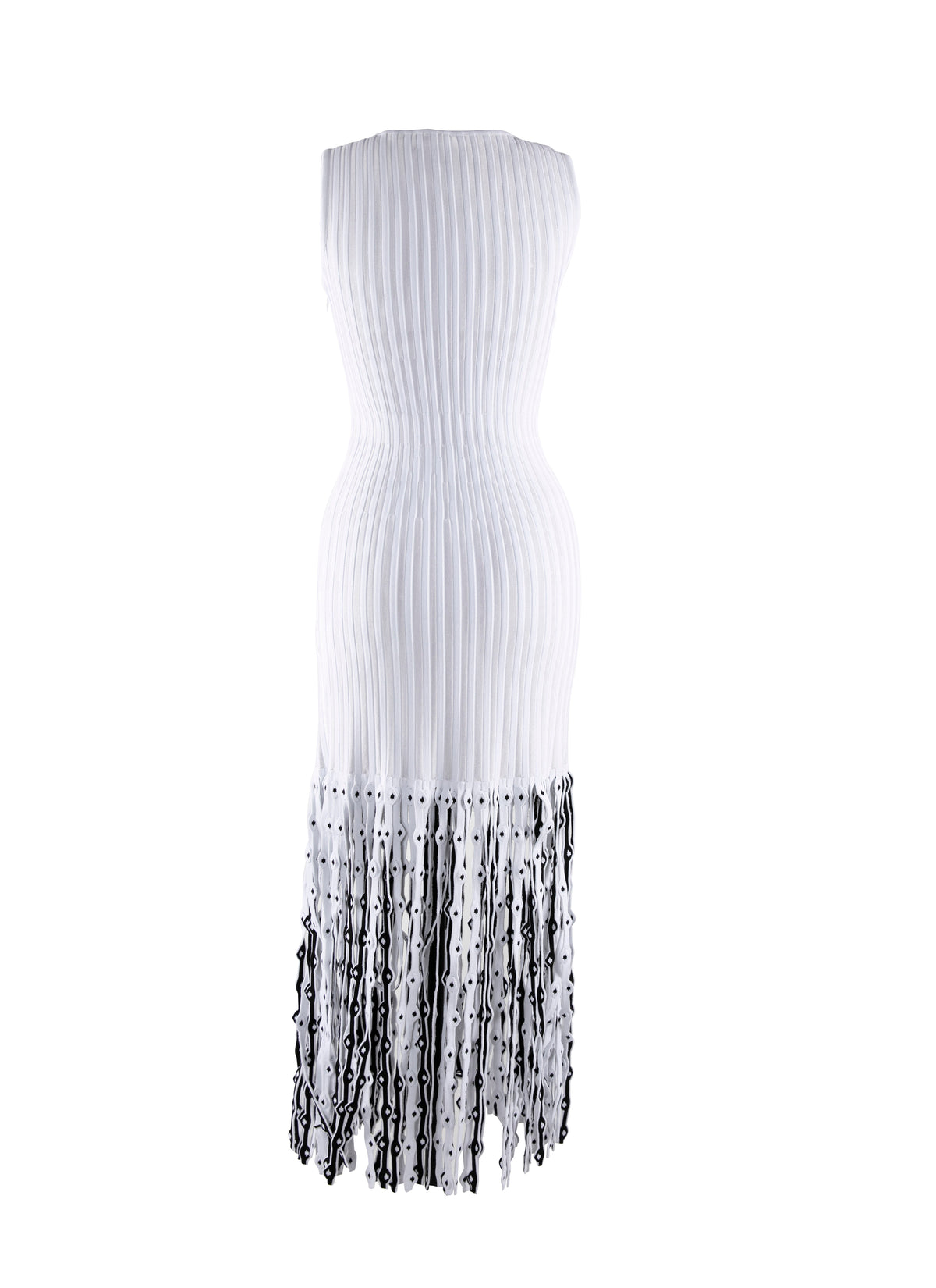 Robe longue plissée à franges sans manches - Blanc & Noir