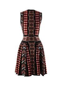 Geometric jacquard short dress - Rosewood & Black