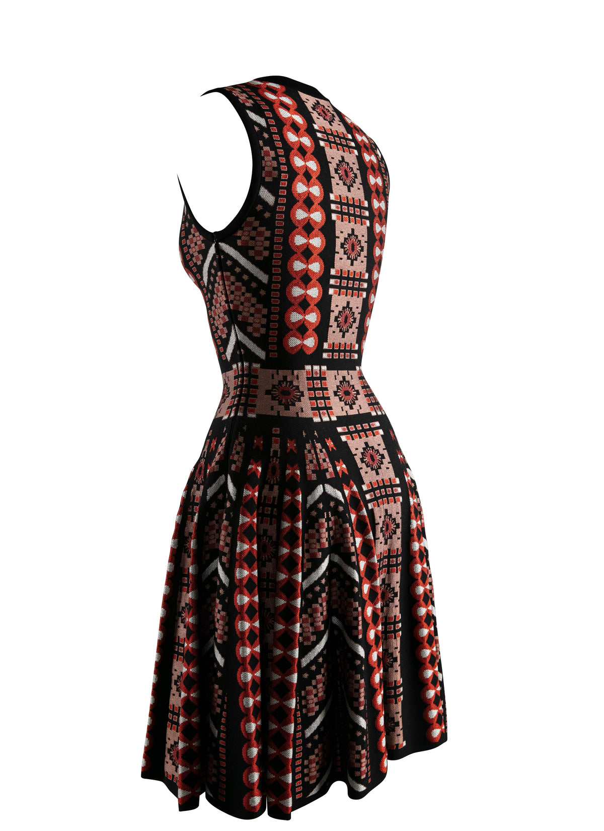 Geometric jacquard short dress - Rosewood & Black