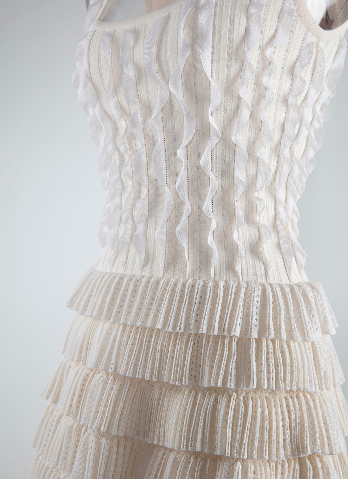 Robe de soirée longue à mini-frous en soie - Ivoire