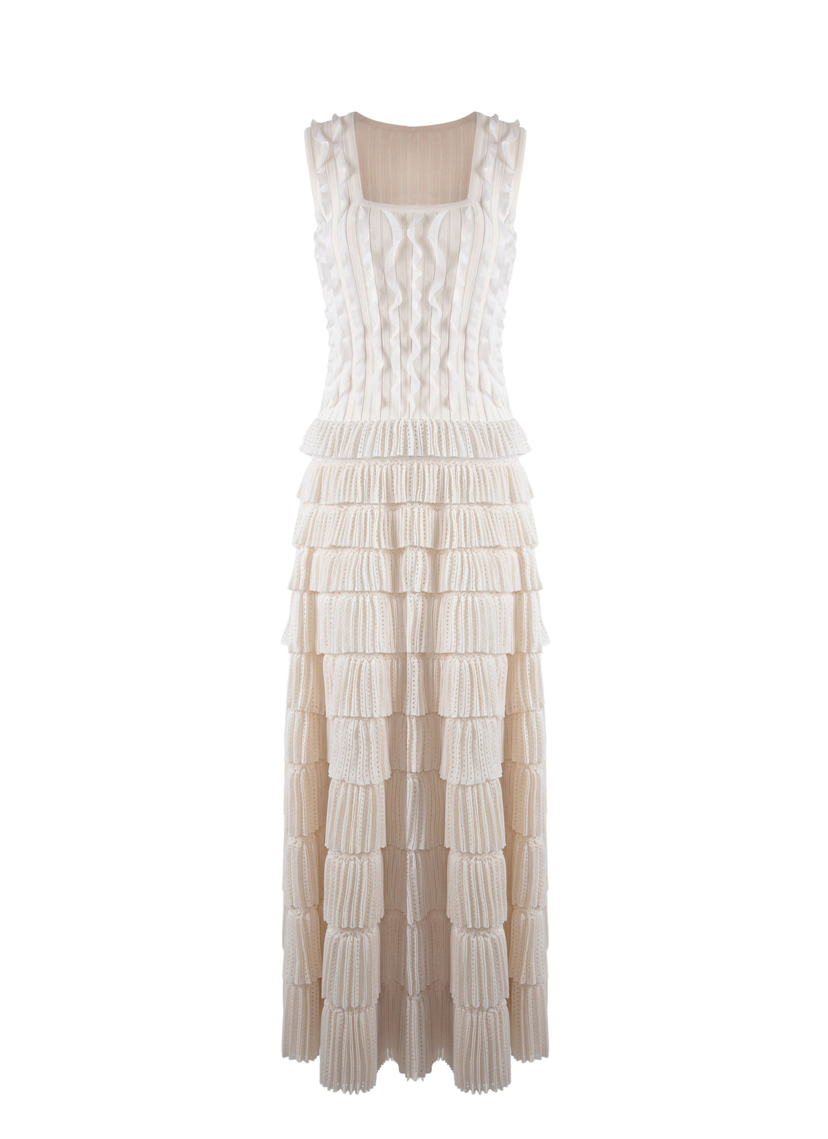 Robe de soirée longue à mini-frous en soie - Ivoire