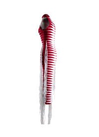 Robe à col haut en maille velours - Rouge & Blanc