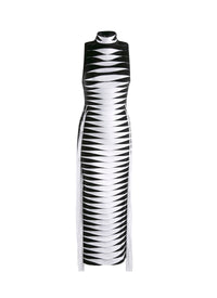 High neck velvet knit dress - Black & White
