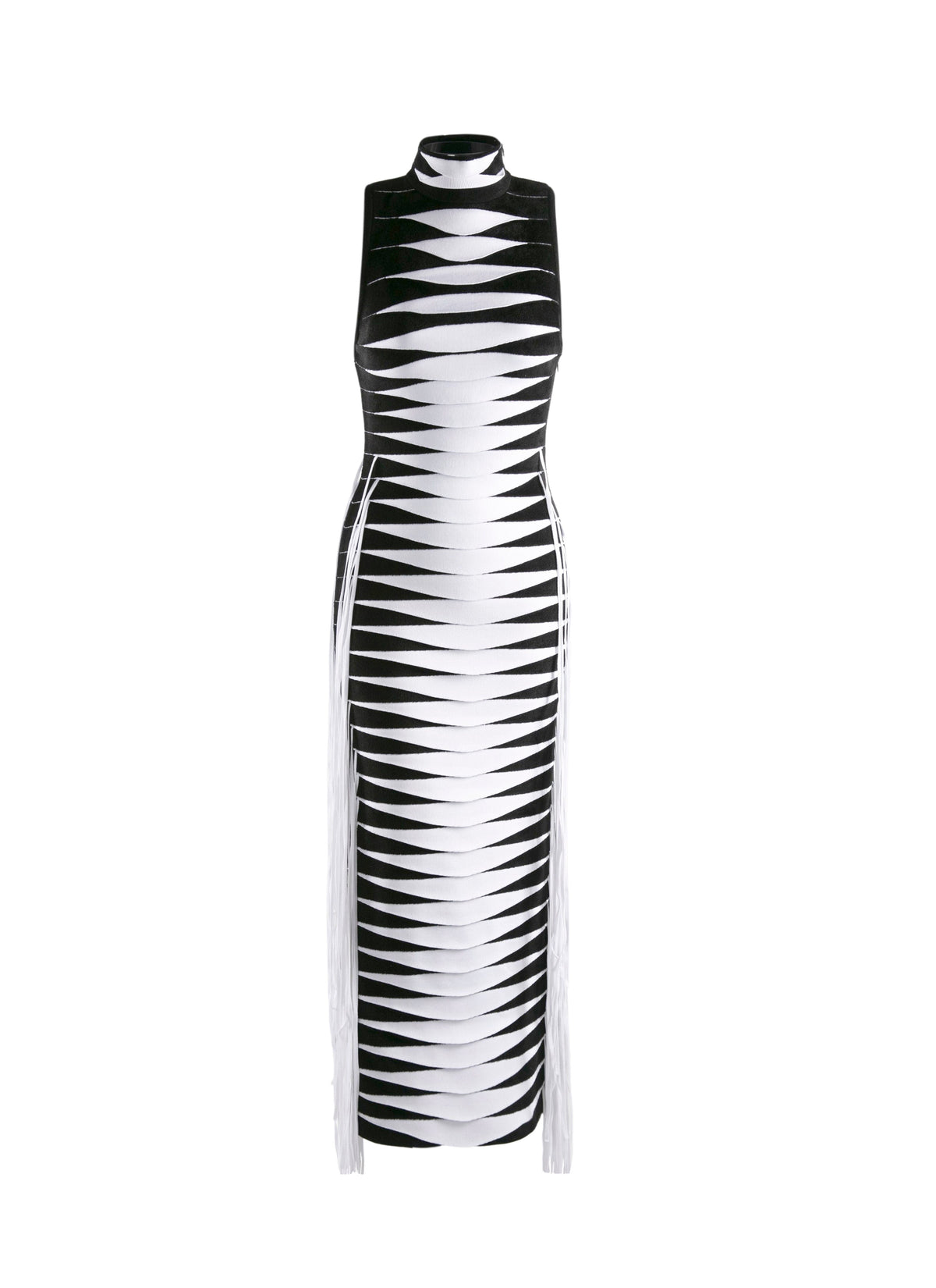 High neck velvet knit dress - Black & White
