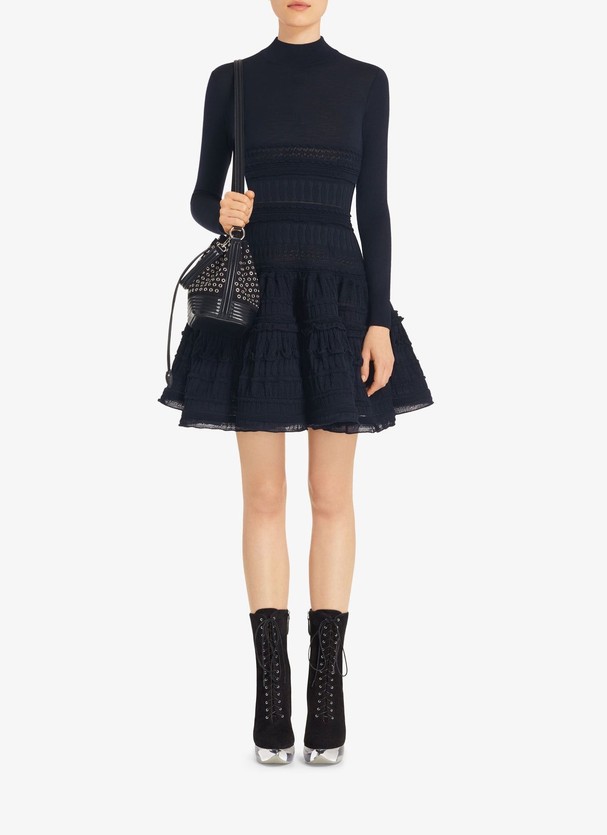 Wool crinoline dress with high collar - Violine