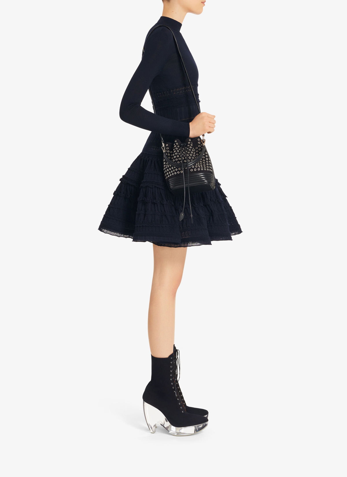 Robe Crinoline en laine à col montant - Marine