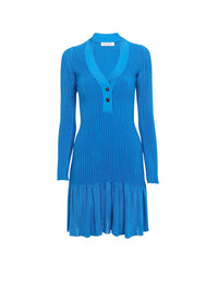 Shiny ribbed short dress - Blue