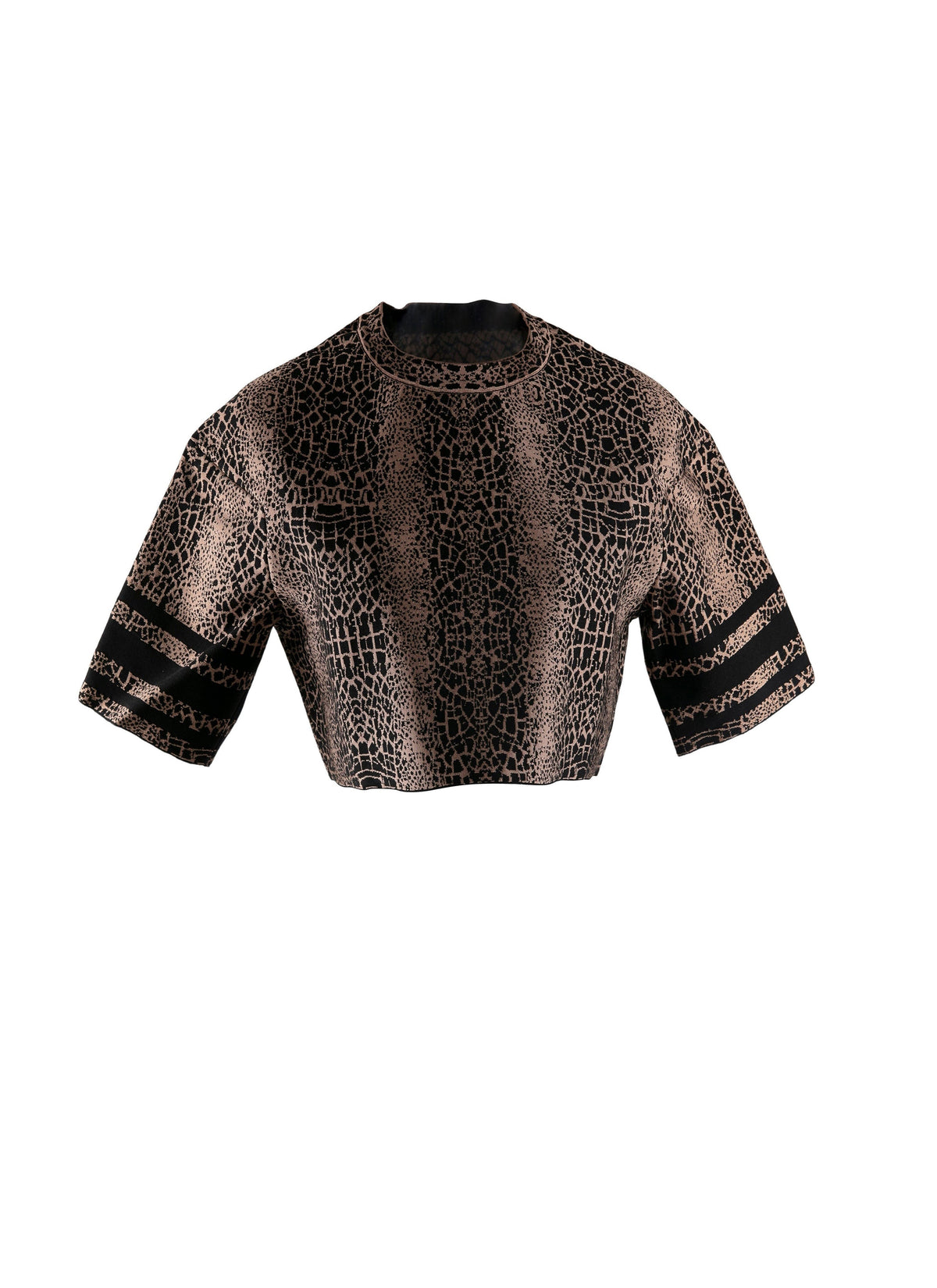 Pull court en maille jacquard animalier - Noir & Chair